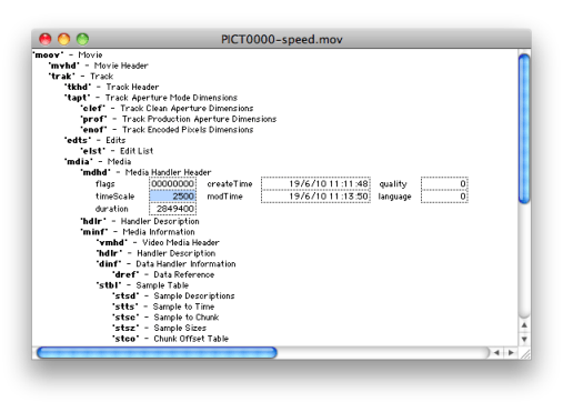 Dumpster QuickTime header editing