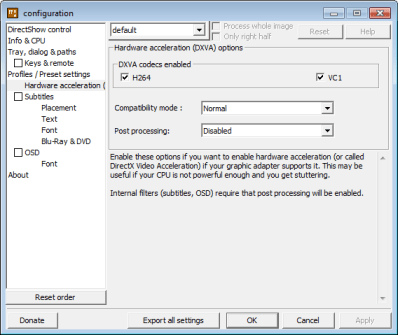 DXVA decoder settings
