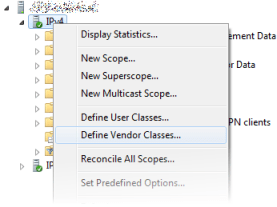 Microsoft DHCP server - Define Vendor Classes