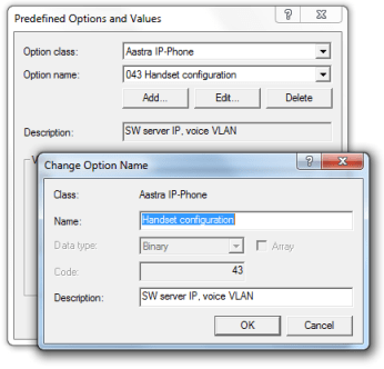 Microsoft DHCP server - Define option 43 Aastra IP Phone