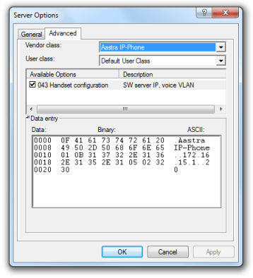 Aastra IP Phone handset configuration options