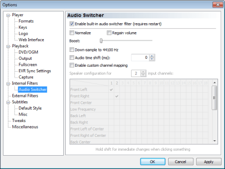 Audio switcher settings