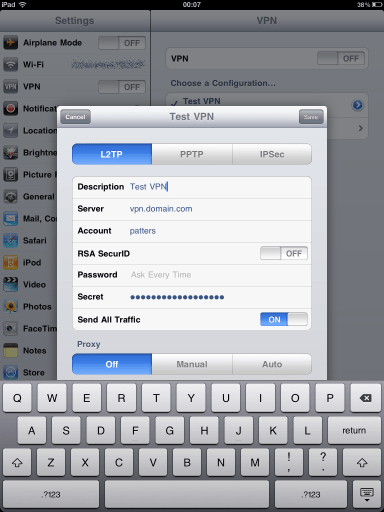 iPad L2TP VPN configuration