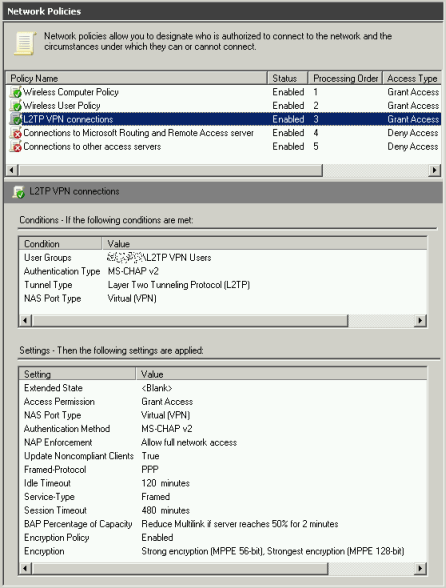 NPS Policy Settings for L2TP/IPSec