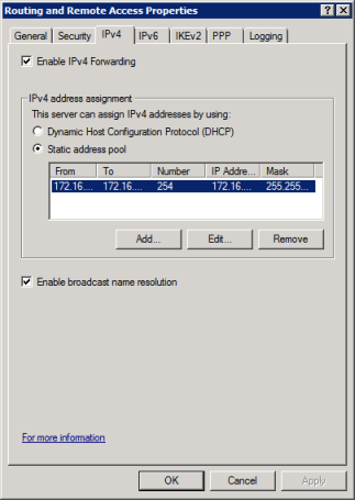 RRAS client subnet settings