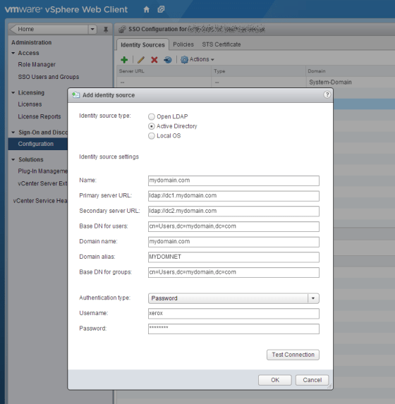 vCSA - Add SSO Identity Source